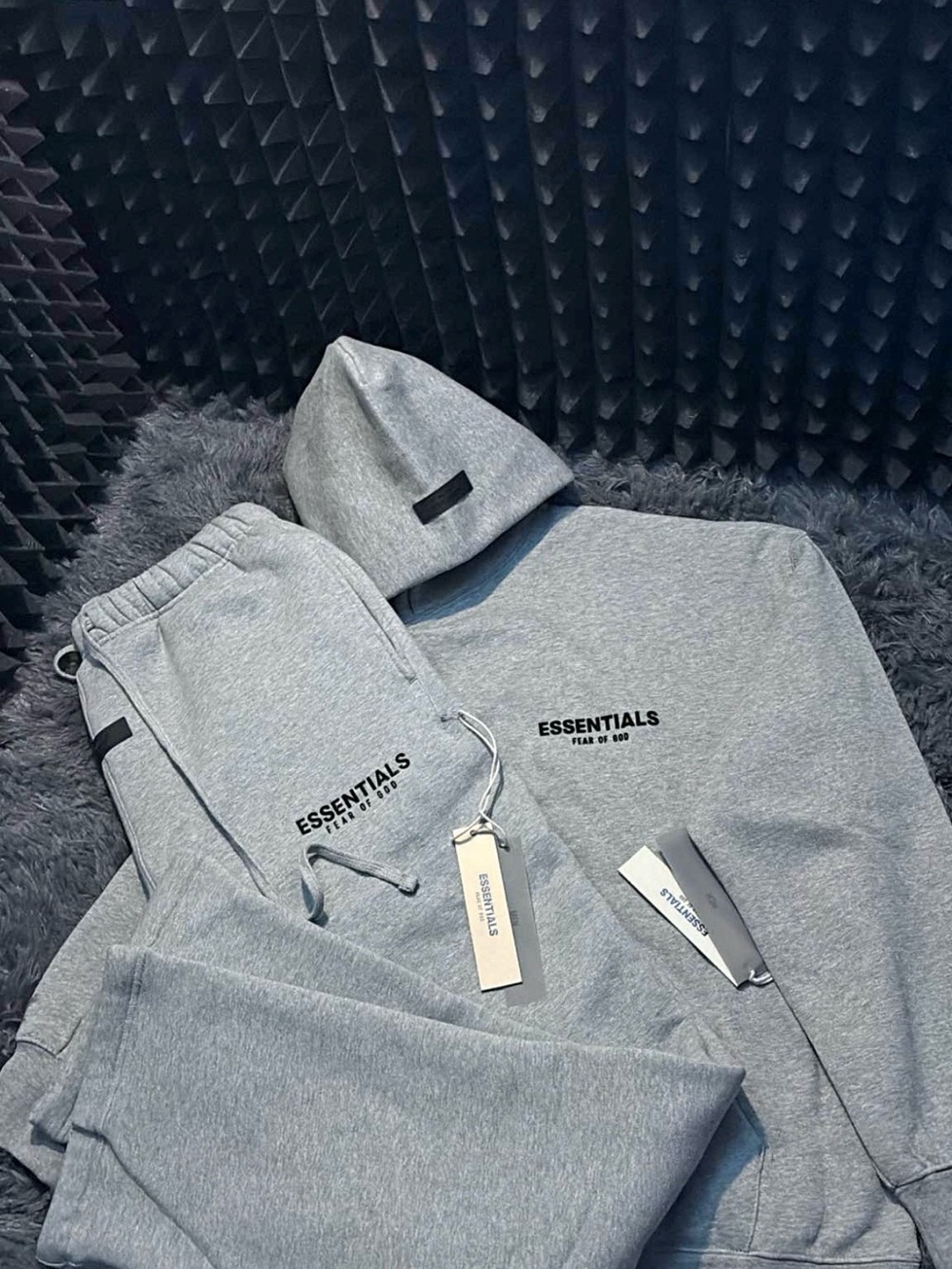 Essentials Men’s Light Gray Sweatpants & Hoodie Set